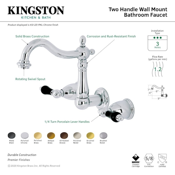 KS1253PKL Duchess Two-Handle Wall Mount Bathroom Faucet, Antique Brass